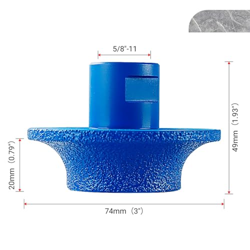 LOZLIN 3 Inch Diamond Profile Wheel, 5/8"-11 Vacuum Brazed Stone Edge Grinding, Wet Dry for Angle Grinder, Marble Granite Quartz Tile