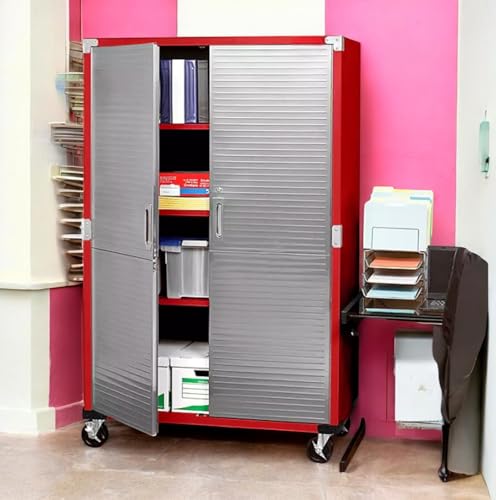 Heavy-Duty Storage Cabinet with Roller Doors, Rolling Casters (Red, 48" W x 18" D x 72" H) - color: Red, size: 48" W x 18" D x 72" H