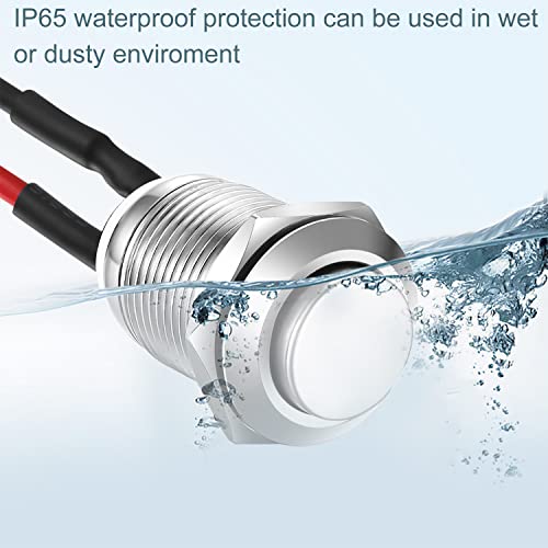 Gebildet 3 Pcs 12mm Prewired High Head Waterproof Push Button Latching 2A 12V/24V/125V/250V AC Self-Locking Stainless Steel Push Button On Off - color: SS-Latching