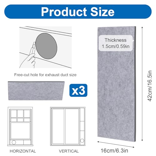 3 Pack Insulated Foam Panels for Portable Ac Window Vent Kit, Adjustable Double Layer Insulation Seal Panels to Block Heat, Reduce Noise & Fill Gaps, Fits up to 50" Windows