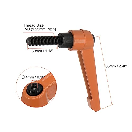 HARFINGTON 4pcs Adjustable Clamping Lever Handles M8 x 30mm Male Thread Bolt Knobs Rotating Screw Locking Quick Release Ratchet Push Button Handle, Orange - size: M8 x 30mm