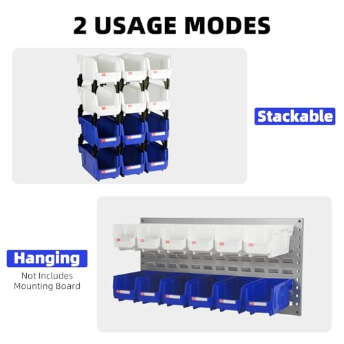 12 Packs Stackable Storage Bins, 11" x 5" x 5" Plastic Bins, - color: Blue & White 12pack, size: 11x5x5 inch