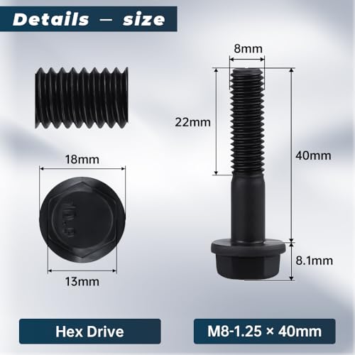 10-Sets M8-1.25 x 40mm Flange Hex Bolt with Flange Nuts and Flat & Lock Washers Assortment Set, 10.9 Grade Alloy Steel, Serrated, for Automotive Repair & Machinery Projects, Glvaner - size: M8-1.25 x 40mm