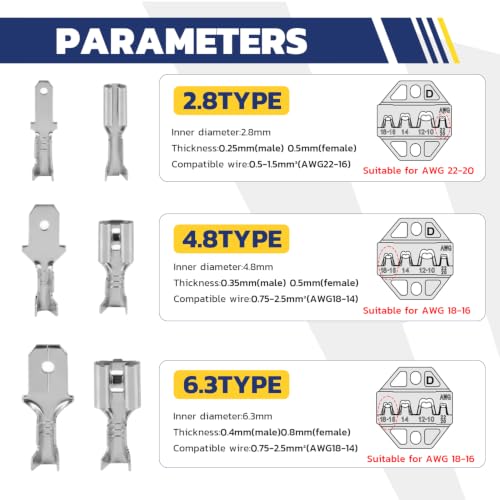 haisstronica 360 PCS Tinned Brass Open Barrel Spade Connector, 3 Widths - color: Silver, size: 360