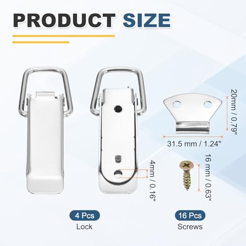 HARFINGTON 4 Pcs 1.26" (Overall Length:5") 201 Stainless Steel Spring Loaded Toggle Latch Catch Hasp Clamp Lock with Screw for Cabinet Door Barn Wooden Case, Silver - size: 5"
