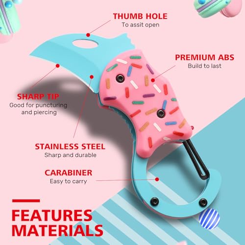 VIRENKNIFE Pink Pocket Knife for Women Men,Cool Folding Knife Box Cutter,Mini EDC Knives for Everyday Carry,Folding Utility Knife with Unique Donut Design,Ideal Gifts for Men and Women - color: PINK DONUT