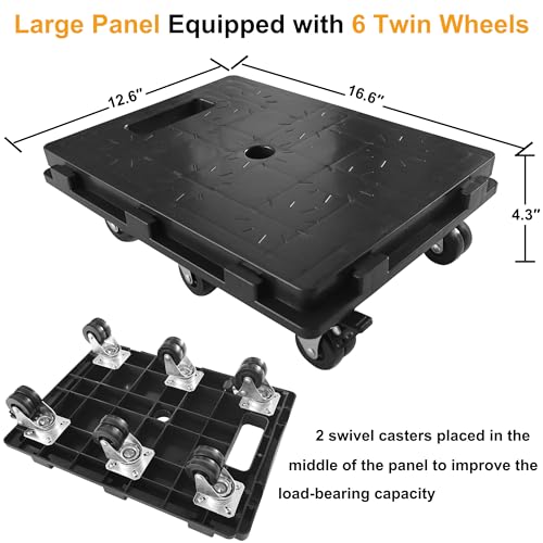 Furniture Movers with Wheels, Heavy Duty Moving Dolly 6 Wheels for 600lbs Capacity, 16.6 x 12.6 Inch Flat Furniture Dolly, 2 Pack Dolly Cart Interlock Into Large Furniture Movers