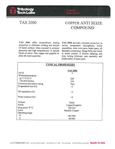 TTL TAS 2000 Copper Anti-Seize Lubricant with Brush, 9 oz – High-Temp Thread Compound for Bolts, Spark Plugs, Exhaust Systems, Brake Assemblies, Marine & Industrial Use