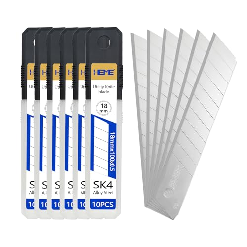 HIEMIE Tools 60Pcs 18mm Utility Knife Replacement Snap off Blades 60 Degree,Blades for Utility Knife and 18mm Box Cutter - Razor Sharp SK4 Steel - size: 18mm 60PC