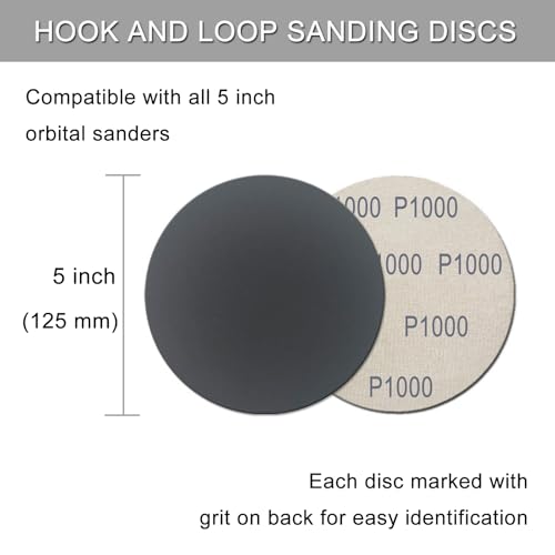 50Pcs 5 Inch Hook and Loop Sanding Discs, 1000 Grit Wet Dry Round Sandpaper - style: Grit 1000