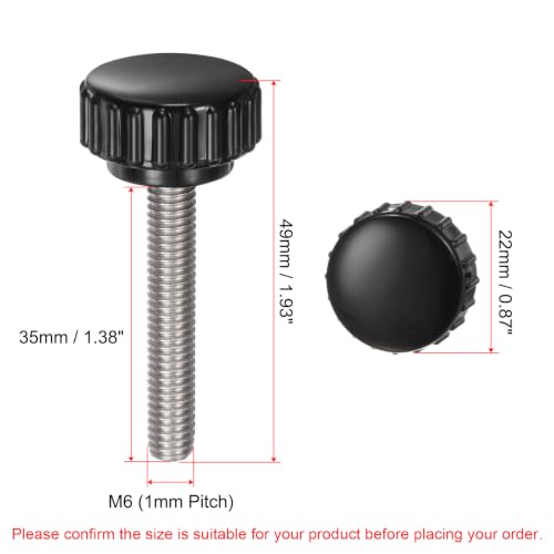 uxcell 6pcs Knurled Clamping Knobs M6 x 35mm Metric 304 Stainless Steel Male Thread Thumb Screw on Type 22mm Plastic Round Head Threaded Hand Bolt Stud Knobs Black - size: M6 x 35mm x 22mm