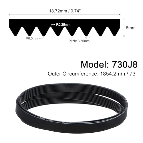uxcell 730J8 PJ V-Ribbed Belt 8 Ribs 73" Length x 0.74" Width x 0.14" Thick, EPDM Poly V Belt, Industrial Transmission Serpentine Belt - size: 730J8