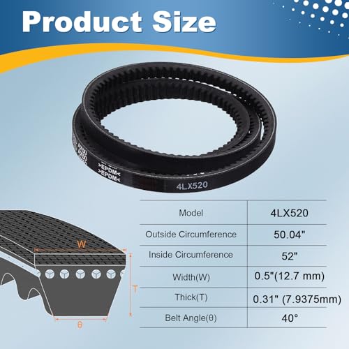 uxcell 4L520 Rubber V-Belt 52" Outer Circ x 0.5" Width x 0.31" Thick - size: 4LX520
