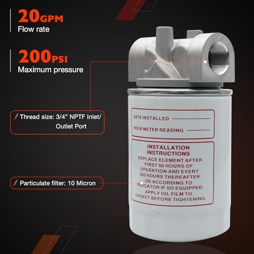 Spin-On Hydraulic Oil Filter Housing 10 Micron with 3/4" NPT