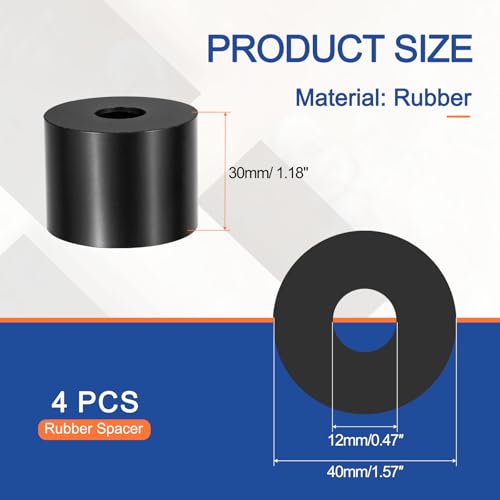 Multi Purpose Rubber Spacer, 12mm ID x 40 OD x 30mm T Neoprene Round Anti-Vibration Isolation Pads Bushings Spacer Washer Fit for HVAC Bolts Car Accessories (4 Pcs) - size: 12mm ID x 40 OD x 30mm T