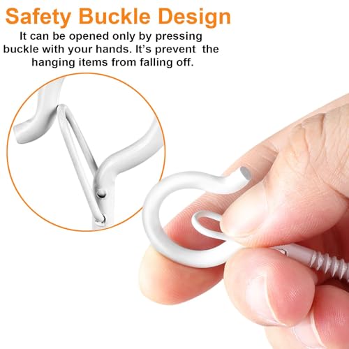 FSAH 12 PCS Q-Hanger Hooks with Safety Buckle, Windproof Screw Hooks - color: White, size: 12 Pcs