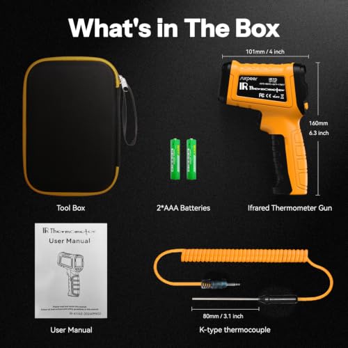 Infrared Thermometer Gun -58°F to 1796°F, 50:1 Temperature - color: Yellow