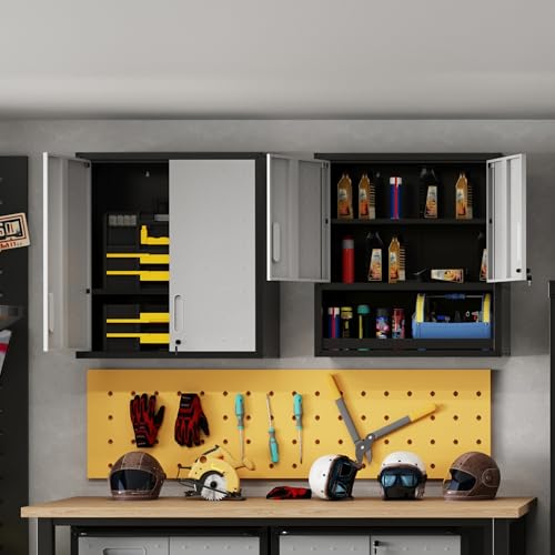 Garage Wall Cabinet with 2 Locking Doors Metal Storage Cabinet - color: Black/Gray, style: 2 doors wall cabinet