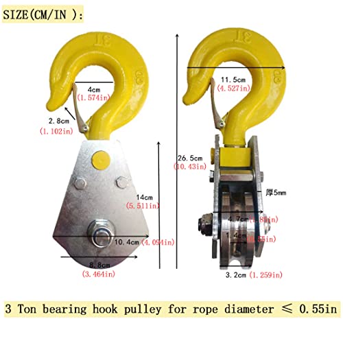 2pcs 3.2Ton Snatch Block with Hook Bearing Pulley Hook Lifting Trolley Wire Rope Electric Hoist Under Hook Hoist Special Hook Household Labor-Saving Hook Small Lifting Trolley - size: 3 Ton