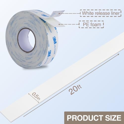 CHUNNIAO 1/2" Double Sided Foam Tapes,Mounting Tape (Roll of 0.5" x 20') - size: Width 0.5",Roll Pack, style: Roll 0.5x20'