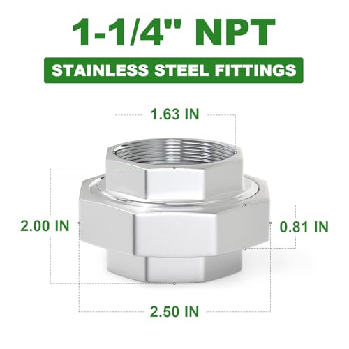 TAISHER 1PCS 304 Stainless Steel Union, 1-1/4" NPT Female Cast Pipe Fitting - size: 1-1/4" FNPT
