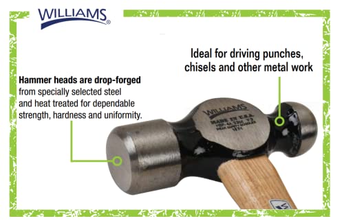 Williams JHWHBP-0A 16-Ounce Ball Pein Hammer - Hickory Handle - size: 16 Ounces
