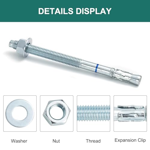 1/2" x 7" Concrete Anchors (25 Pack) 1/2 inch Wedge Anchors Bolts Zinc Plated - size: 1/2"x7"