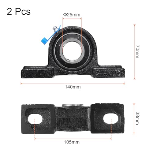 uxcell 2pcs UCP205 Pillow Block Bearings 25mm Bore Bearing Units Cast Steel Flange Mounted Bearing Housing - size: UCP205 ID 25mm