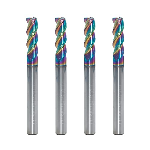 1/4" Carbide Square End Mill, 3 Flute, DLC Coating, 4 Pcs - size: 1/4" (4 Pieces)