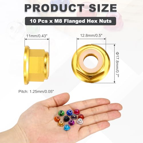 MECCANIXITY 10 Pcs M8 Aluminum Nylon Locking Nuts M8 x 1.25mm Gold Tone - color: Gold Tone, size: M8x1.25mm