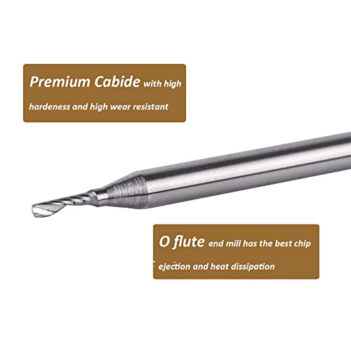 SpeTool 5PCS Carbide Spiral O Flute End Mill with 1/16 Inch Cutting Diameter 1/8 Inch Shank 3/16" Cutting Length,Single Flute CNC Router Bit for Acrylic PVC Wood Cutter - size: 1/16"Dia-3/16" CL-1/8" Shank