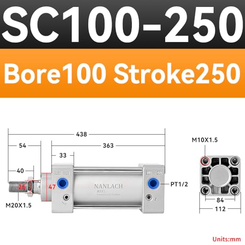 Aluminum Alloy Pneumatic Air Cylinder Bore:4 inch(100 mm), Stroke:10 inch (250 mm),Screwed Piston Rod Dual Action Large Thrust SC100X250 - color: 100MM Bore, size: 250MM Stroke
