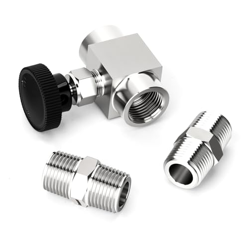 1PCS 304 Stainless Steel 1/2" NPT Female Needle Valve, With 2PCS 1/2 NPT Male Hex Nipple Pipe Fittings, for Fuel/Air/Water/Gas/Oil Flow Control - size: 1/2" NPT Straight