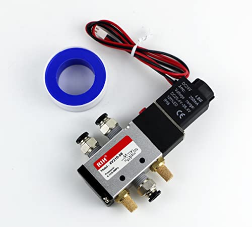RIH Pneumatics Solenoid Valve 4V210-08 12V/24V/110V Series Single Coil Pilot-Operated Electric 2 Position 5 Way Connection Type (DC24V/Out of line, 1/4"NPT) - size: DC24V/Out of line, style: 1/4"NPT