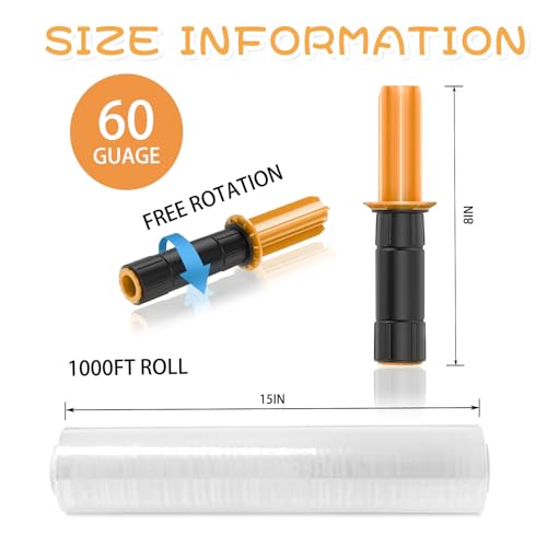 Stretch Film Roll with Handles 15 Inch x 1000 Feet
