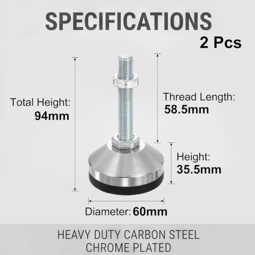 DTGN 4 Pcs M12 Carbon Steel Leveling Feet 2.36" Dia Base 3.7" Length - size: M12x2.36"Dia. x3.7" Length