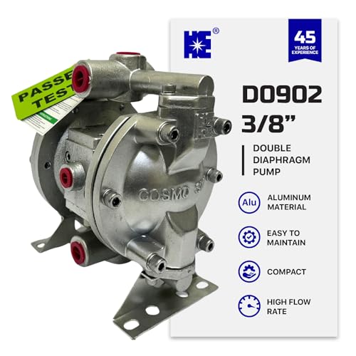 COSMOSTAR D0902 3/8" Double Air Diaphragm Pump, Aluminum Body, Teflon Ball, seat and Diaphragm, Pump Muffler, Pump, Chemical Pump, Waste Oil Pump, Pneumatic Oil Pump, Diaphragm Pumps - size: D0902 3/8" Aluminum