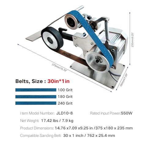 Belt Grinder Sander, 30 x 1-Inch Variable Speed Belt Polisher with VFD, 110V 550W Electric Grinding Machine with 2 Grinding Moulds & 3 PCS Sanding Belts for Metalworking, Knife Making