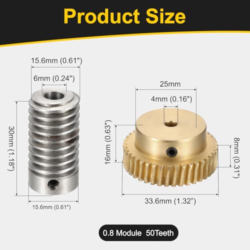 uxcell Worm Gear Set 40T 1:40 Reduction Rate1045 Steel Rod 6mm Bore - size: Gear-4mm, Rod-6mm Bore, style: 0.8M-40T