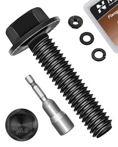 M6 x 25mm Flanged Hex Head Bolts and Nuts, External Flange Hex Drive Screws, Class 10.9 Black Zinc Plated Alloy Steel, M6x1.0 Bolts for Pump, Fix Car, DIY Project (10Sets) - color: Black, size: M6 x 25mm