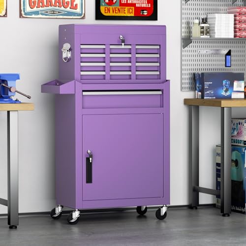 Crownland 5-Drawer Rolling Tool Chest with Wheels, Purple - color: Purple, style: 5-Drawer Rolling Tool Chest