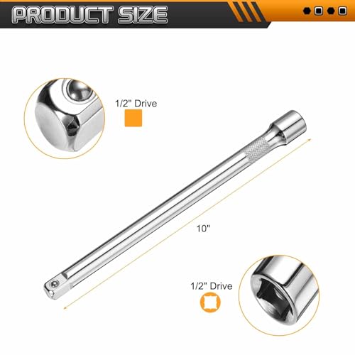 HARFINGTON 1pcs Socket Extension Bar 1/2" Drive 10" Long Extension Bars - size: 1/2" x 10"