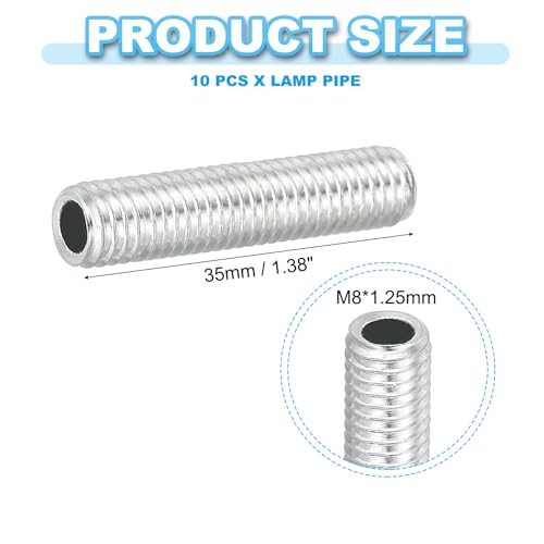 PATIKIL M8 Thread Carbon Steel Lamp Pipe, 10 Set 35 mm/1.38" Hollow Tube Thread Adapter Fasteners Hardware for Lamp Lights Chandelier Ceiling Light DIY, White Zinc Plating - size: M8x35mm