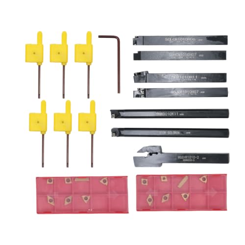 Nakkaa 21Pcs Indexable Lathe Turning Tool Kit 3/8" Shank for Boring Turning - size: 7pcs 3/8'' 10mm Shanks+14pcs Inserts
