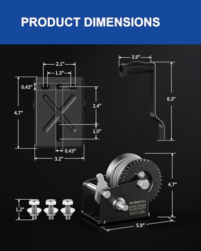800lb Boat Trailer Winch with Cable, Portable Hand Winch for Towing - size: 800Lbs cable Winch
