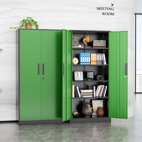 INTERGREAT Metal Lockable Storage Cabinet, 72” Storage Cabinet with 2 Doors and 4 Adjustable Shelves for Office, Home, Garage, Pantry (Black Green) - color: Black Green, size: 72" Storage Cabinet