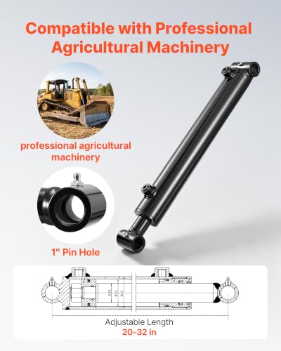 VEVOR Double Acting Hydraulic Cylinder, 2" Bore x 12" Stroke, Max 3500PSI Hydraulic Cylinder, Heavy-Duty Welded Cross Tube Cylinders with 1" Pin Hole & SAE #6 Port for Agricultural Machinery, Tractors - size: 2x12