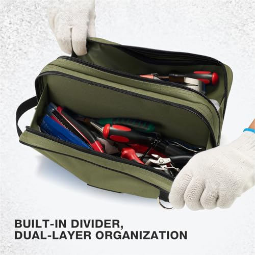 HISEA Small Tool Bag, 12 Inch Tool Pouch with 2 Compartments - color: Green