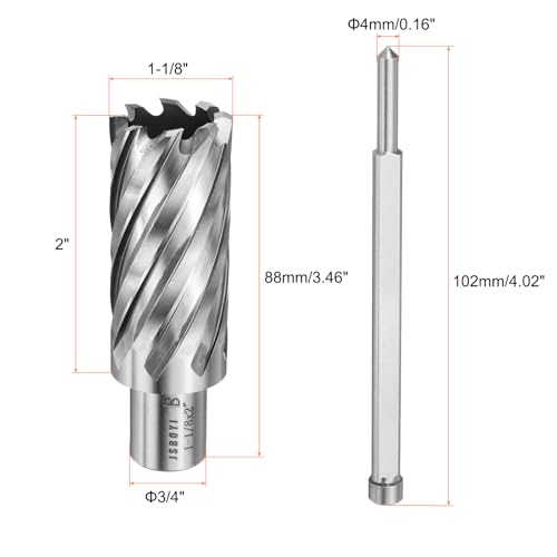 HARFINGTON Annular Cutter 1-1/8" Cutting Diameter Shank 3/4" with 2" Depth of Locating Pin M2 High-Speed Steel Drill Bit Annular Cutter for Standard Magnetic Drills Machine Tools Mills - size: 1-1/8 inch * 2 inch
