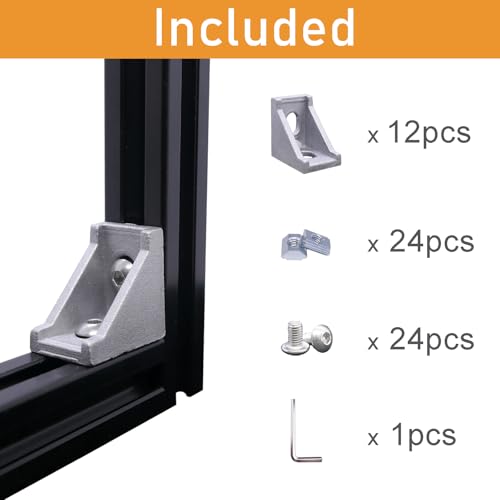 12 Sets 2020 Aluminum Extrusion Connectors,12pcs 2020 Series Corner Brackets,with 24pcs Sliding T Nuts and Screws, for Aluminum Extrusion Profile Slot 6mm - style: 12Set 20x28 Silver Corner Bracket